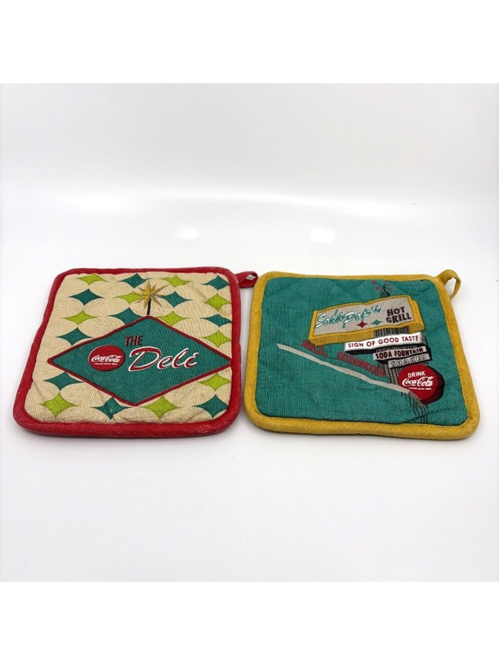 Vintage Coca-Cola Potholders Set of 2 Soda Pop's Hot Grill The Deli 100% Cotton
